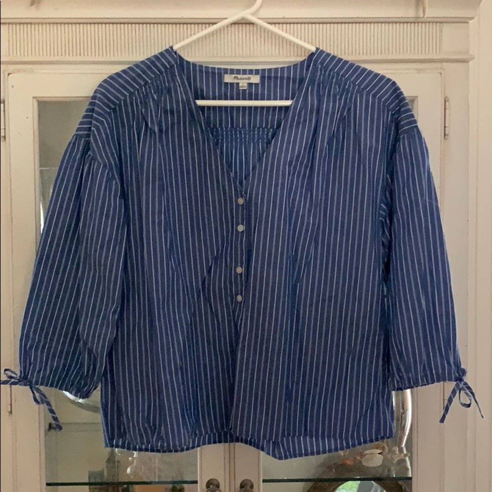 MADEWELL striped blouse top blue size small
